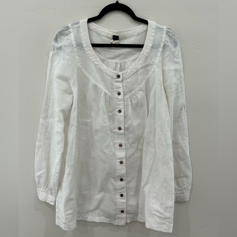 PAIR of We the Free Linen Peasant Tops, Ivory and Teal, Sizes S and M - Picture 2 of 13